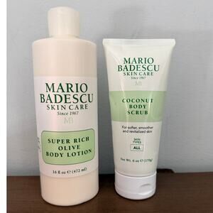 Mario Badescu Body Set Coconut Body Scrub 6oz+ Super Rich Olive Body Lotion 16oz